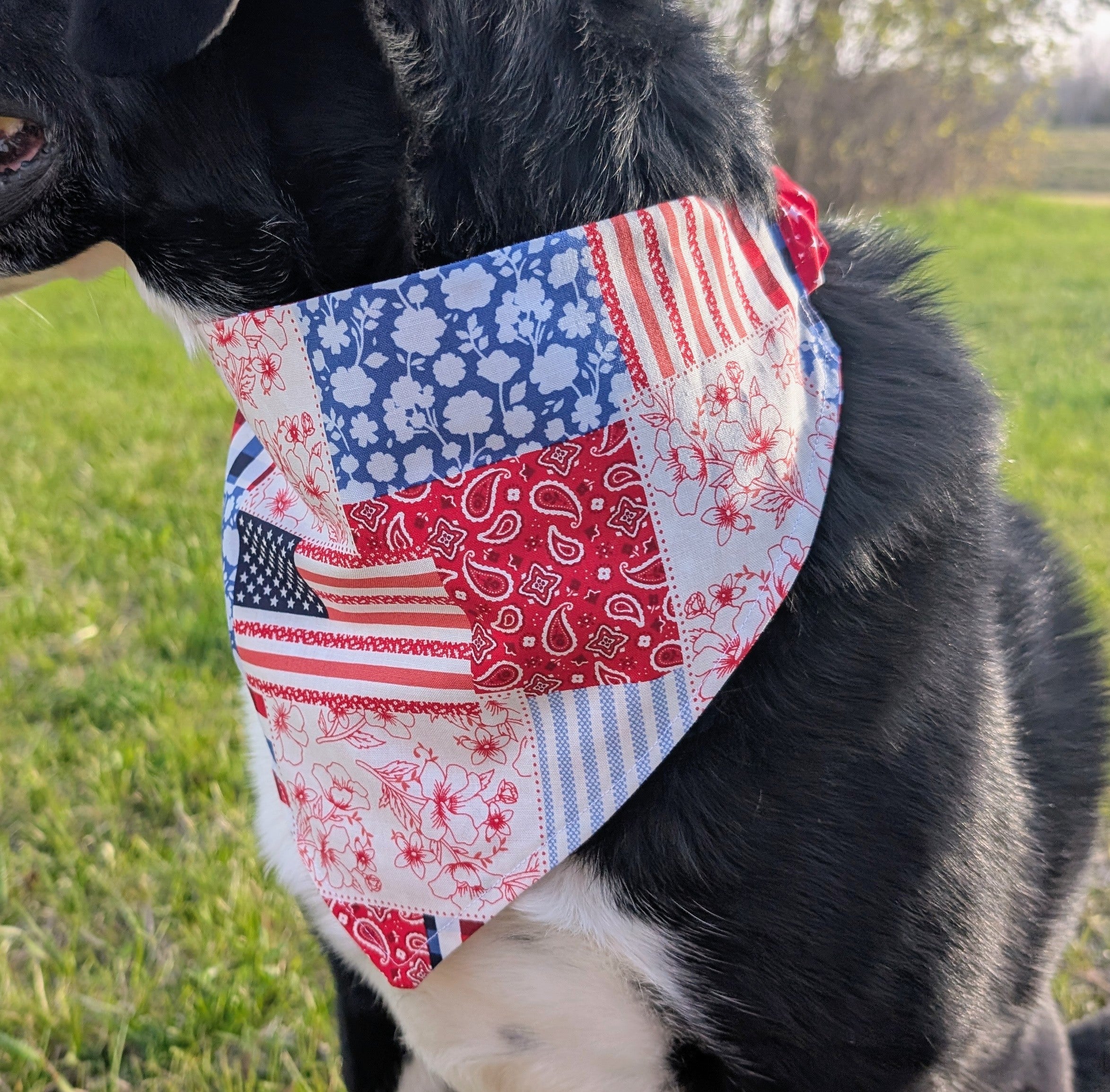 Red, White and Blue Double Sided Scrunchie Dog Bandana